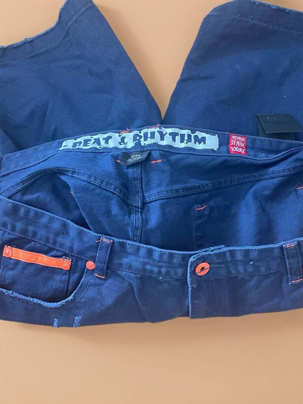 Beat & Rhythm Men's Blue Distressed Moto Denim Shorts Waist 44 - Picture 5 of 6
